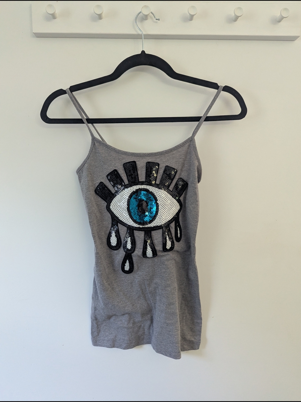 Women's Gray Sequin Eye Cami Tank Top